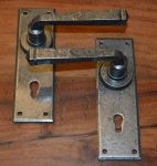 Dark Pewter, Cottage Style Wrought Iron Door Handles c/w Keyhole, Rustproof Finish VF100